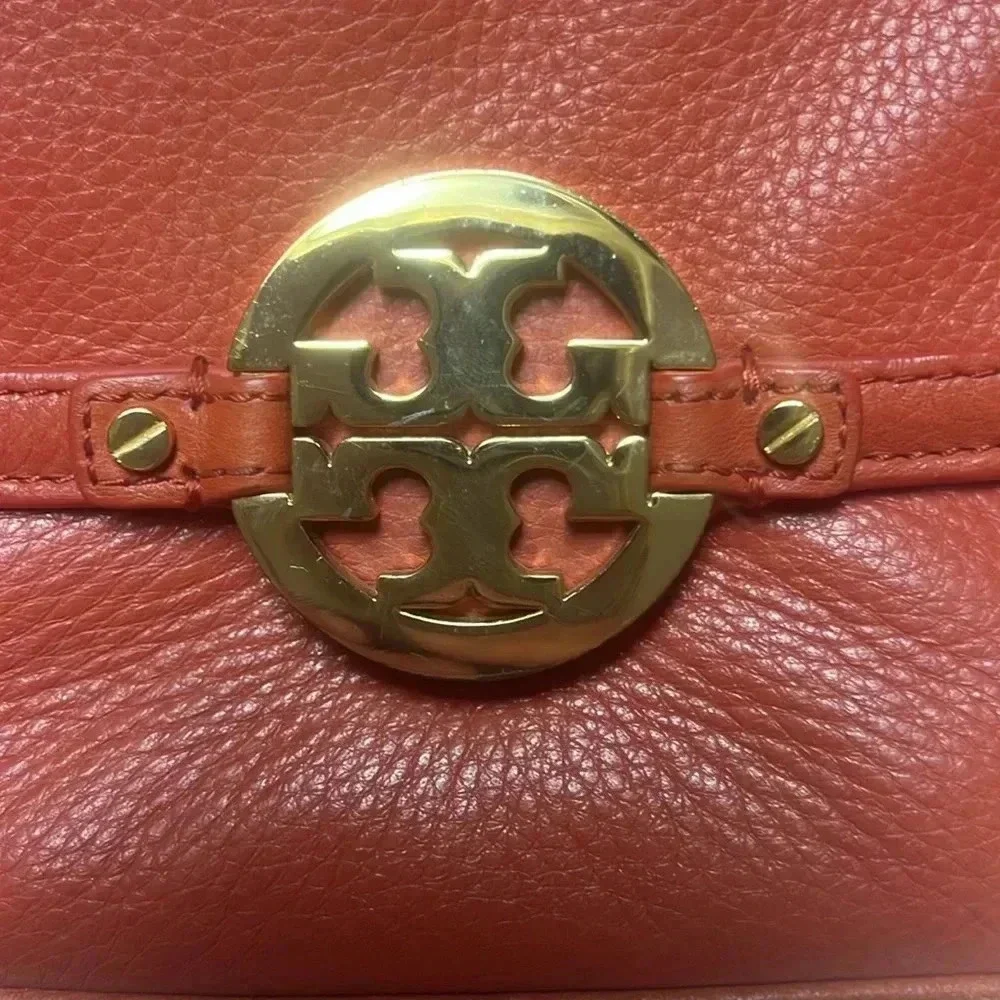 Tory Burch Red Leather Crossbody Bag with Gold Logo